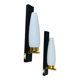 Pair of wall lamps Lunel/Arlus opaline 50s