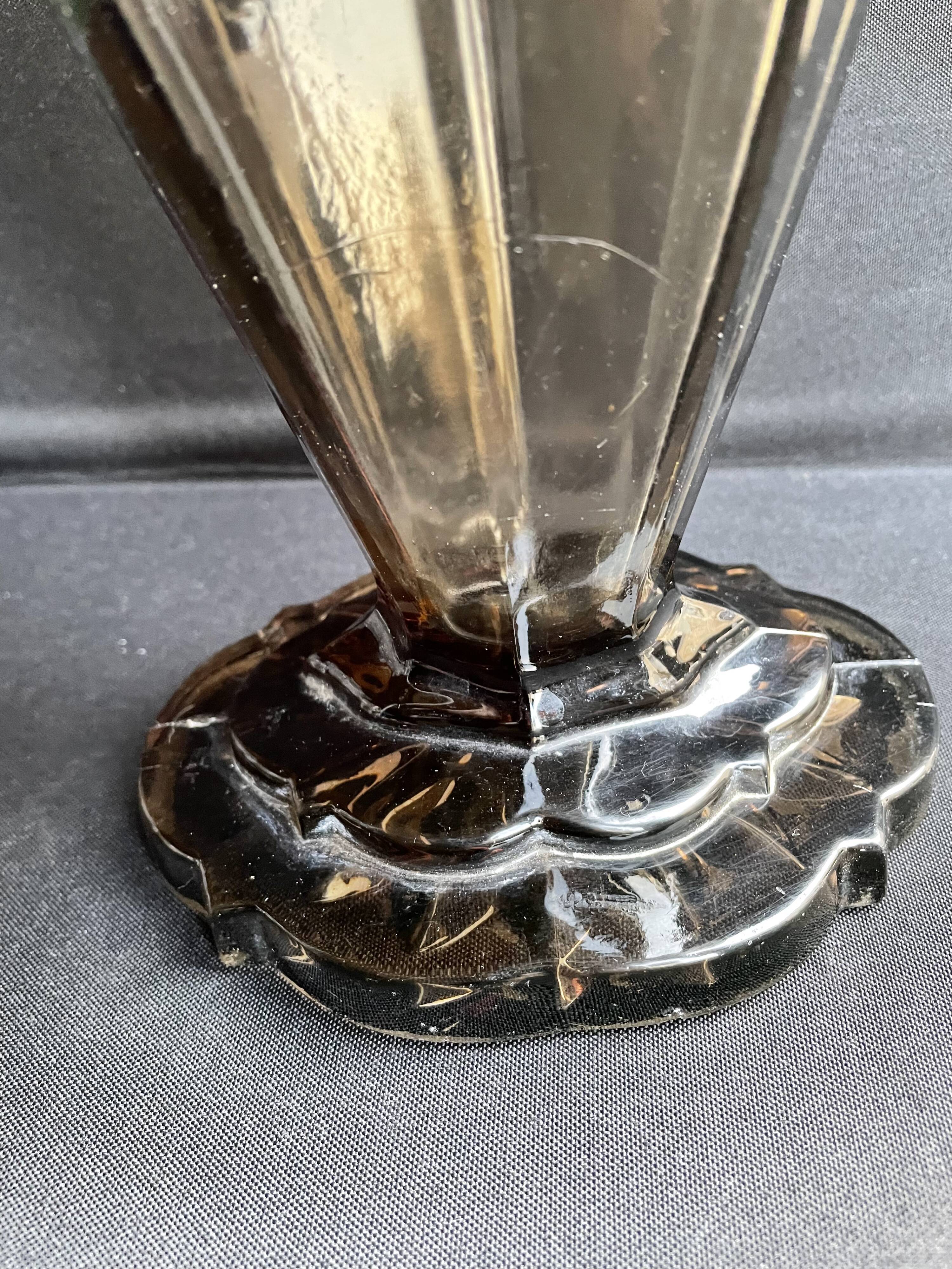 Art Deco smoked glass vase