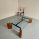 Old coffee table in glass and magnifying glass, French design Paul Michel, year 70