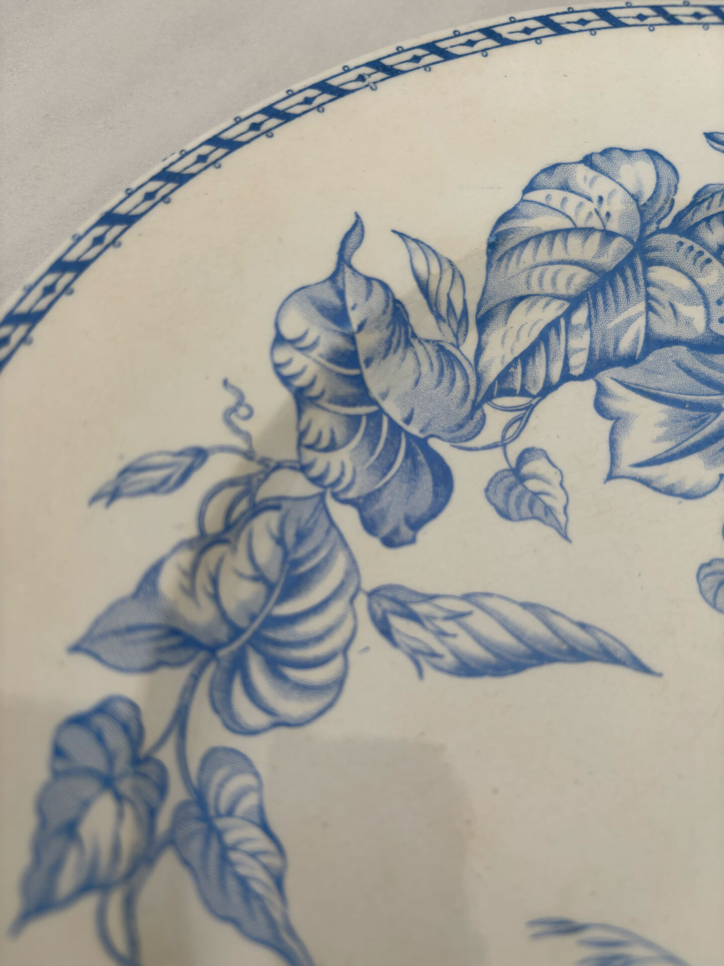 Old flat plate, light blue ironstone, HB Choisy-le-Roi model.