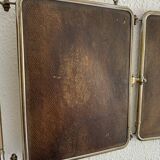 Miroir vintage 1930 triptyque de barbier lézard brun Art Déco - 26 x 61 cm