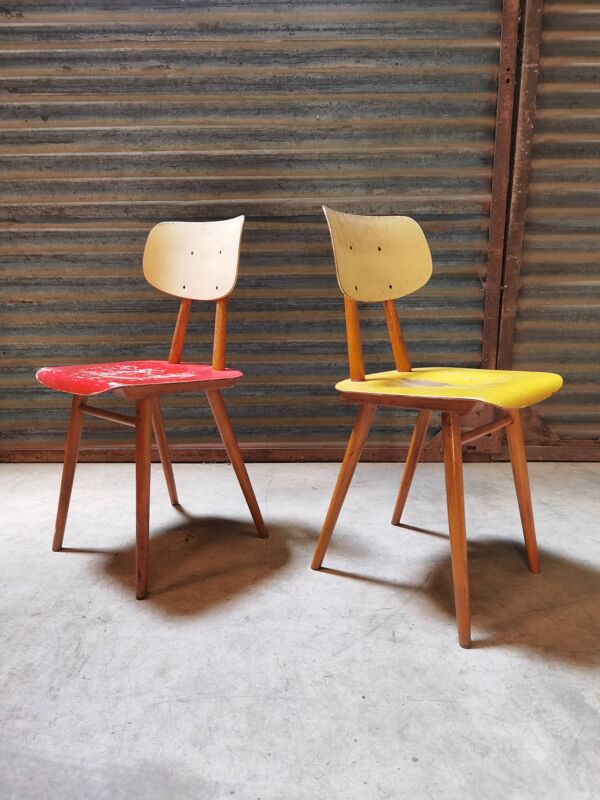 Paire de chaises bois éditées par Ton 1960