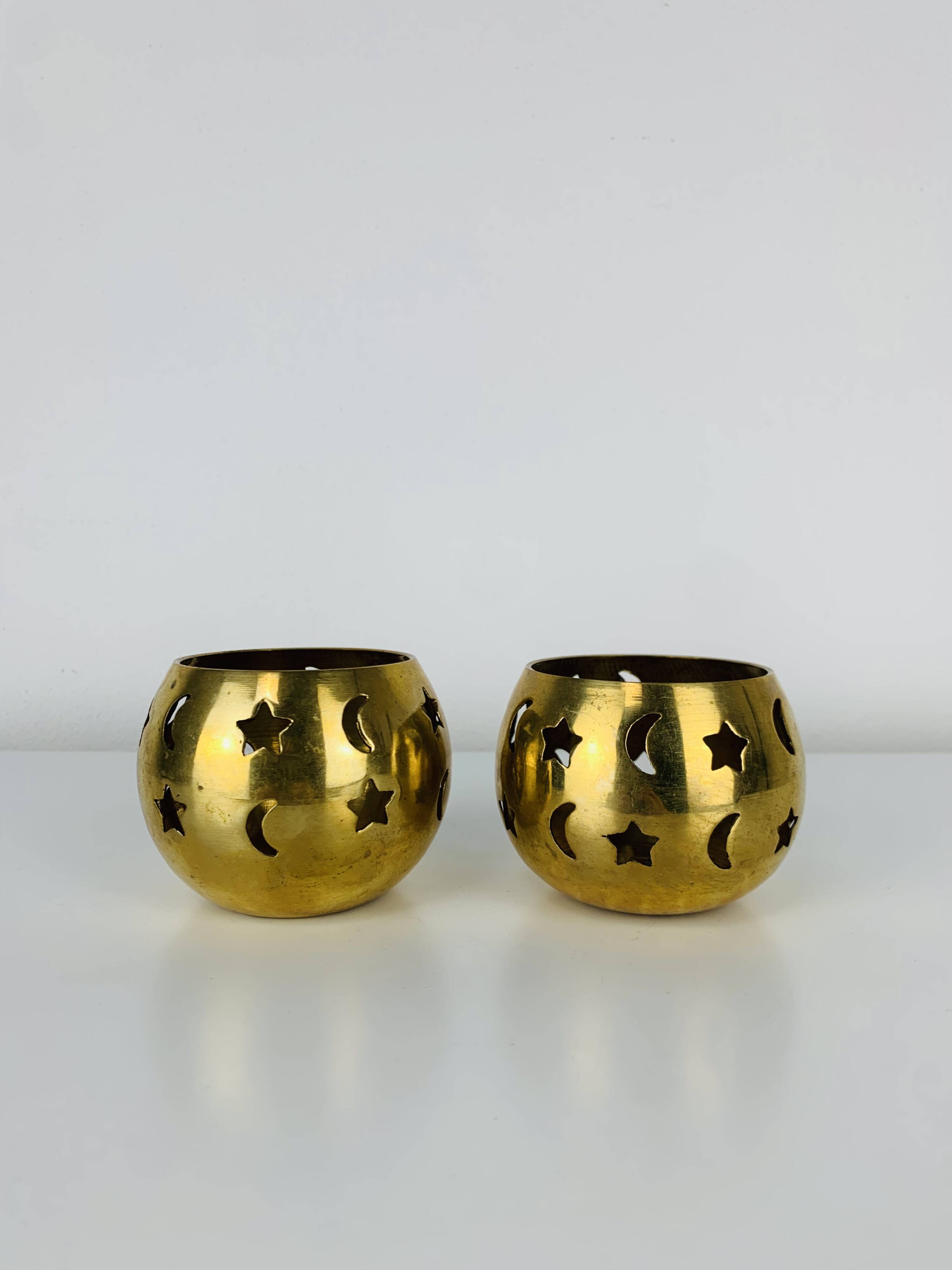 Pair of vintage brass tealight candle holders