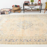 7x10 beige & navy blue vintage rug, 215x302cm