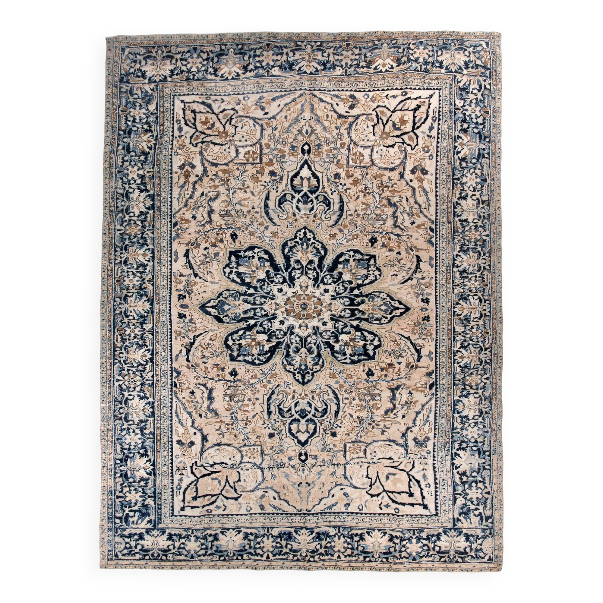 Grand tapis persan ancien bleu marine, 293 x 391 cm