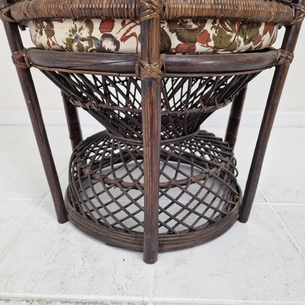 Chaise en rotin et osier Emmanuelle ou Paon des années 1960, Italie.