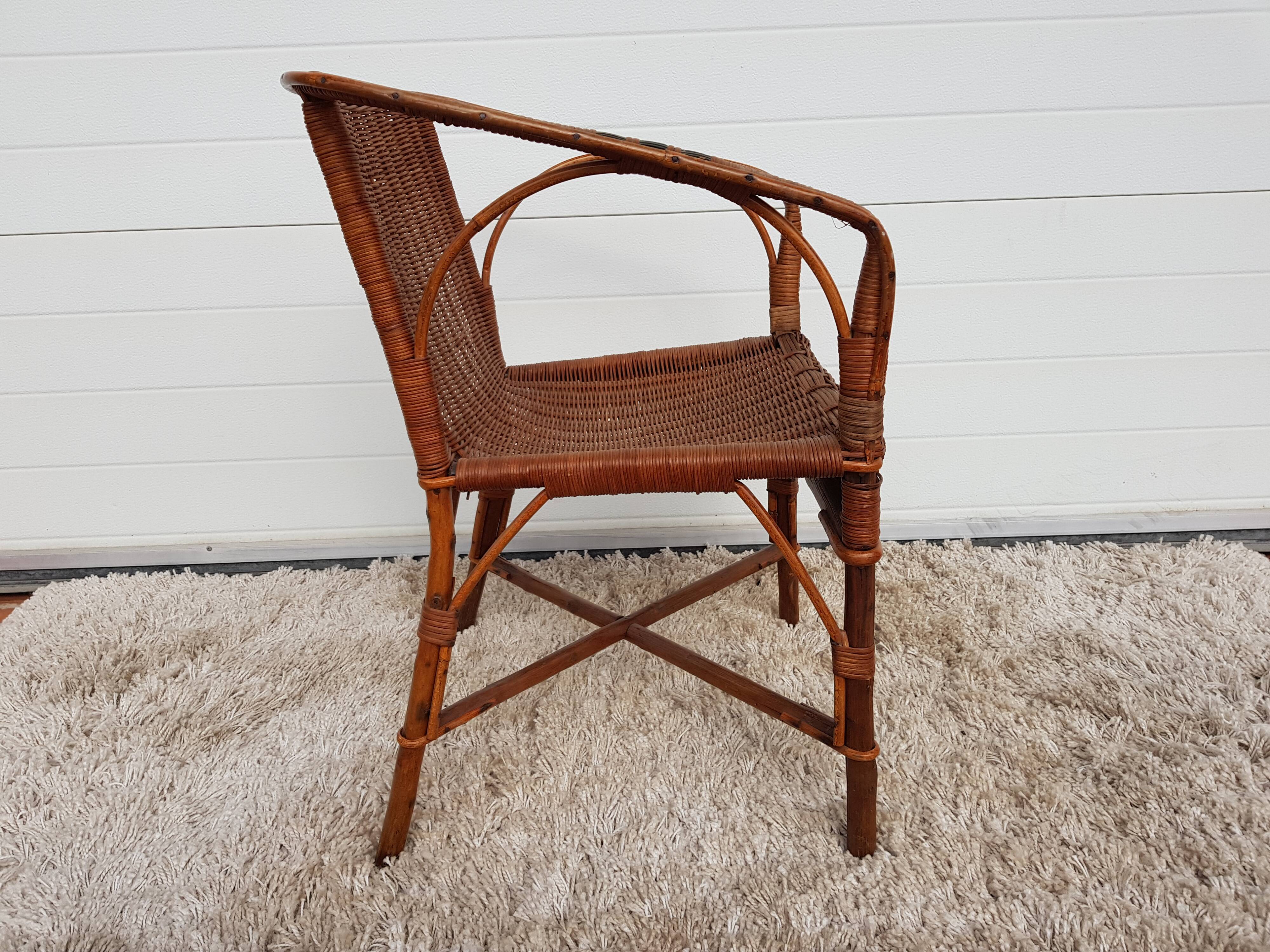 Vintage 50s osier and bamboo armchair