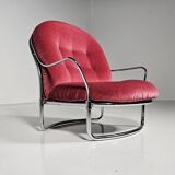 Pink velvet and chrome chaise longue Carlo de Carli for Cinova