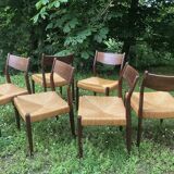 6 wooden and straw chairs, Scandinavian design Cees Braakman for Pastoe, 1960