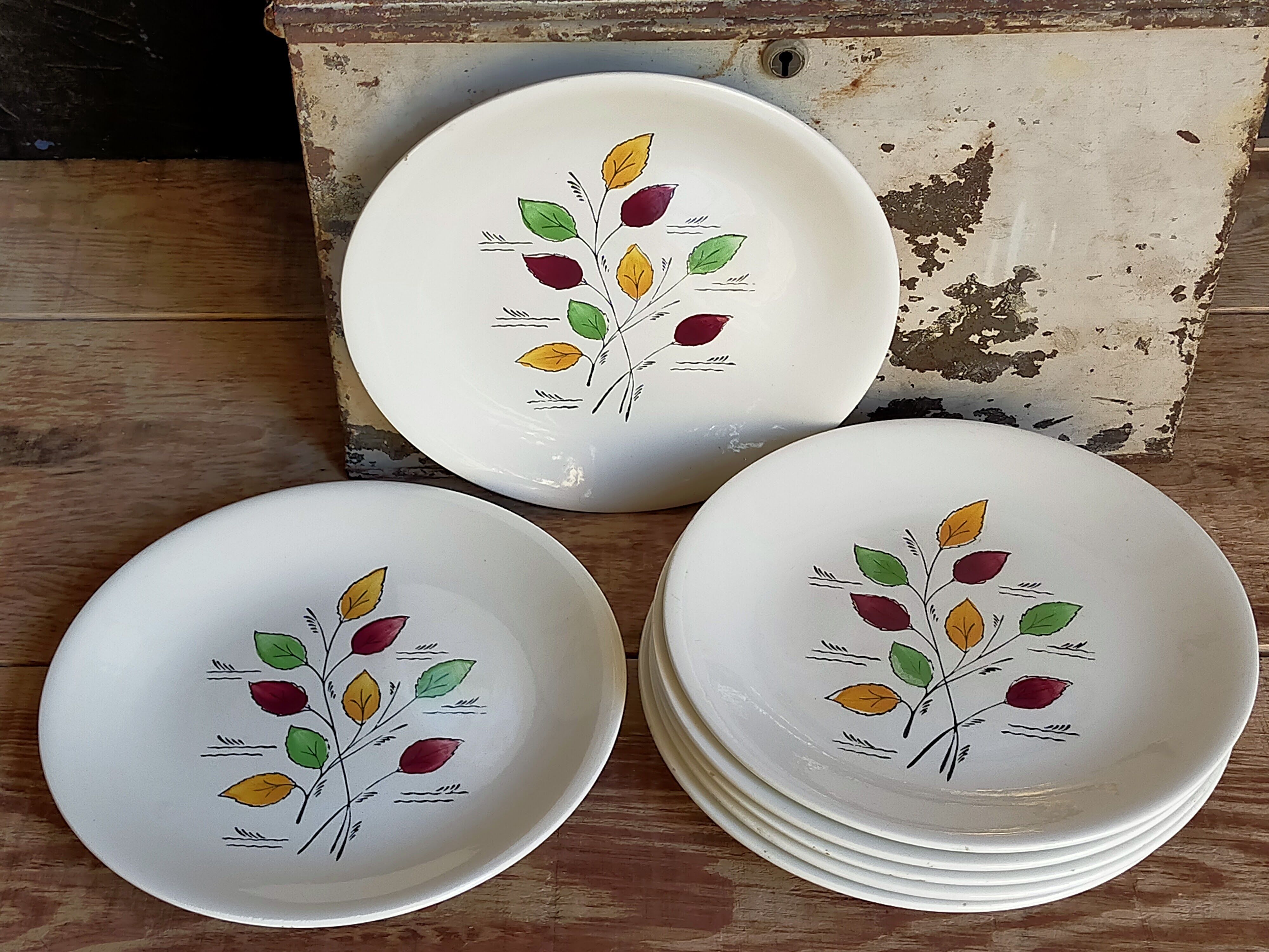 Seven vintage plates in fine earthenware from Gien service Gentilly