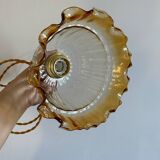 Suspension with vintage amber glass lampshade