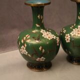 Pair of enamel vases partitioned China Far East