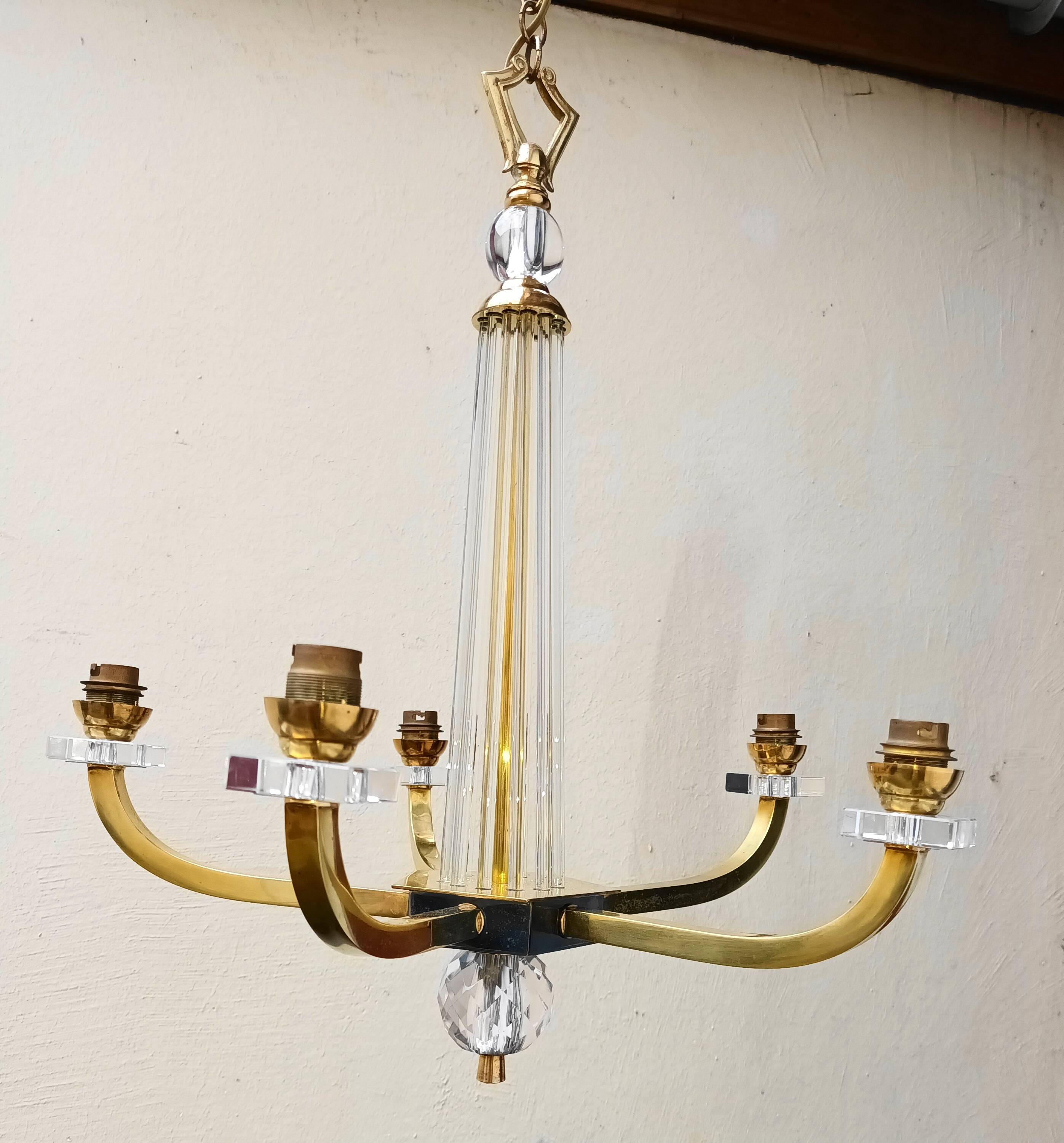 Art Deco chandelier attributed to Jacques Adnet, 1950s/60s.