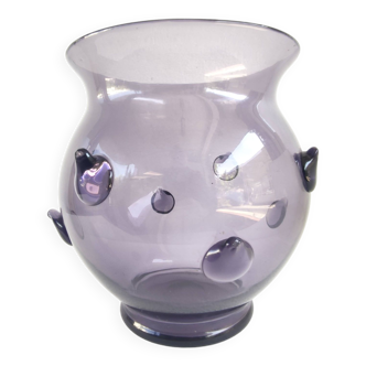 Vase vintage en verre de Murano soufflé améthyste avec Bugne dans le style de Zecchin