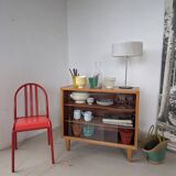 Vintage display cabinet in light wood, 1970s.