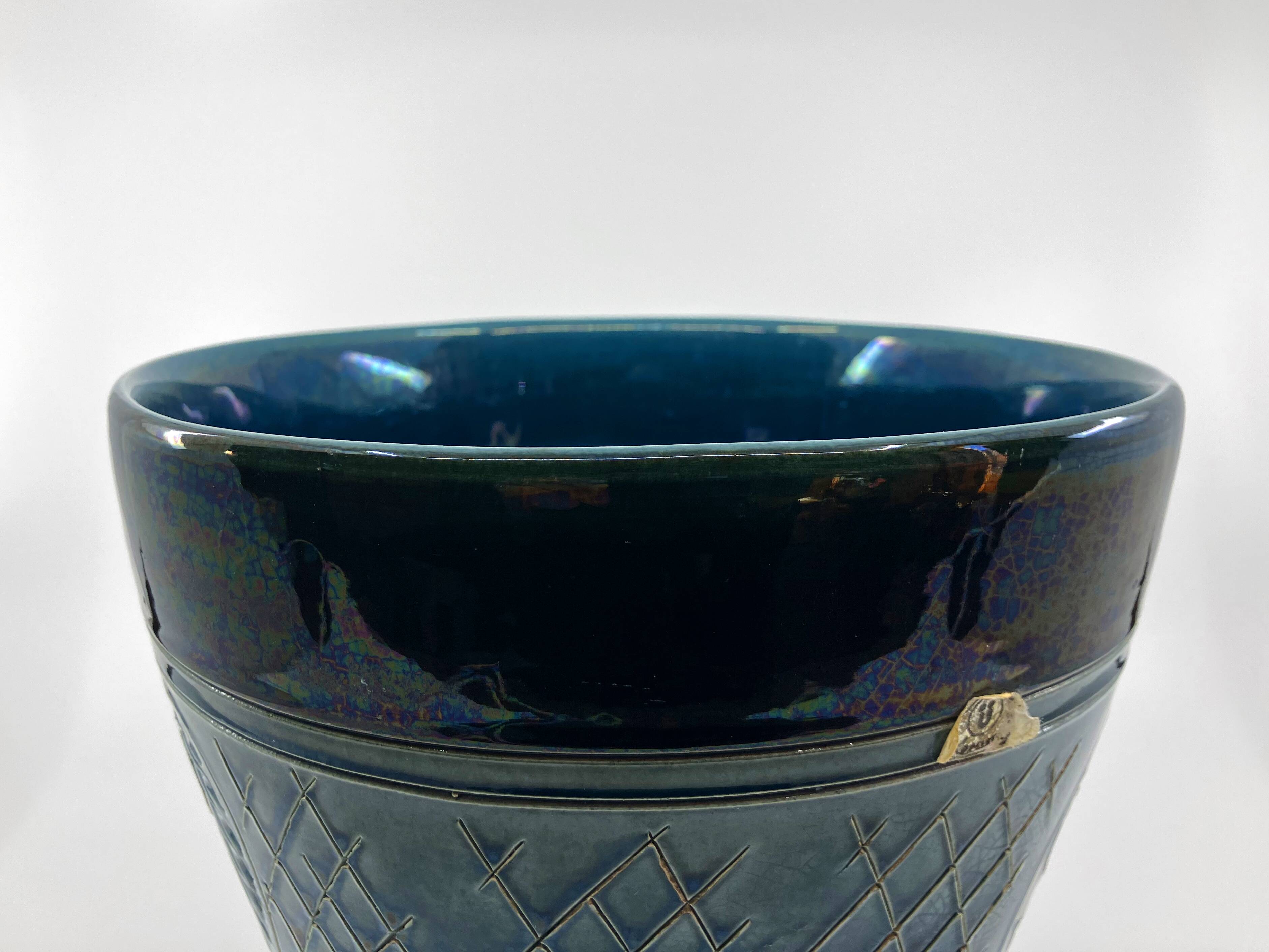 Large blue and green glazed ceramic planter • Ü Keramik • 1960-70
