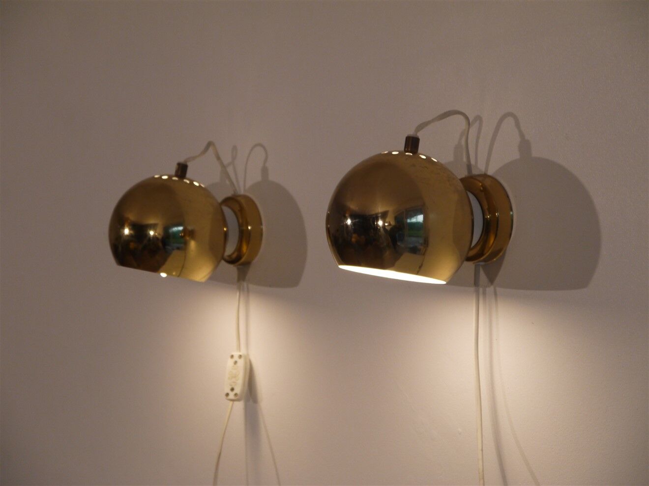 Pair of vintage brass wall lamps 1970