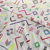 Kilim ecru carpet with colorful and fluorescent patterns 234x144cm