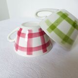2 vintage coffee cups with tablecloth pattern
