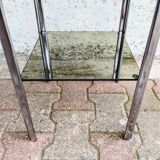 Pedestal table / harness metal and smoked glass 70s