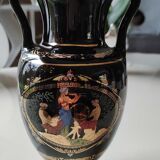 Vase Ancient Greek Amphora stamped. Motifs scenes of life from Greek mythology. Gold inlays