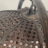 Faux bamboo rattan webbing side table with integrated hanging lamp, Dutch 1960s-1970s