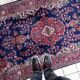 Tapis Kerman Antique – Laine Bleue Vive & Rouge – 117 x 218 cm