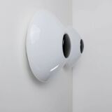 2 Vintage Murano Glass Lamps - White Opaline with Black Inset, Wall/Ceiling, 1980s Memphis Design