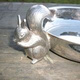 Silver metal dish with squirrels