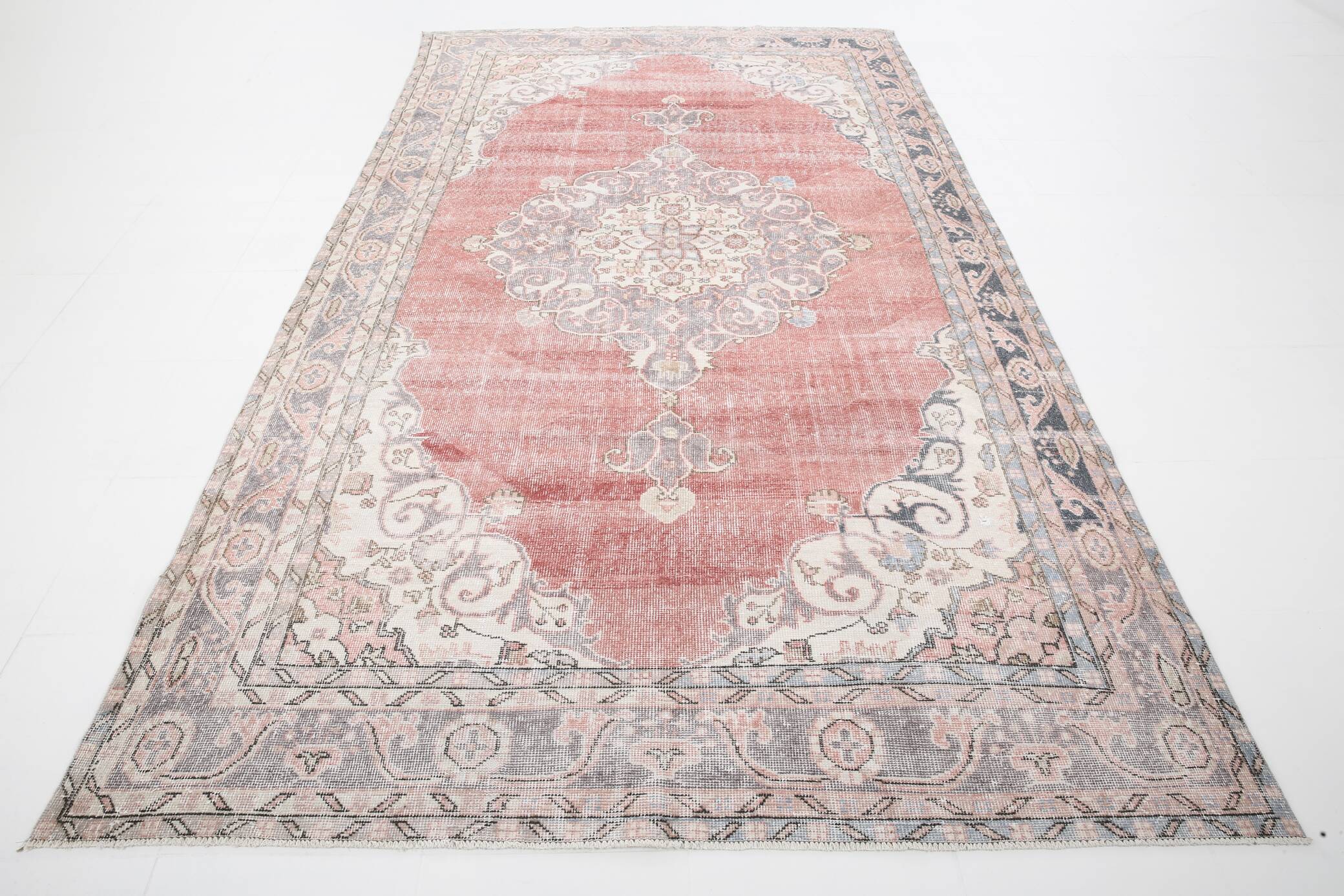 7x12 Vintage Dusty Rose Mid Century Moderin Turkish Vintage Rug,201x351 Cm