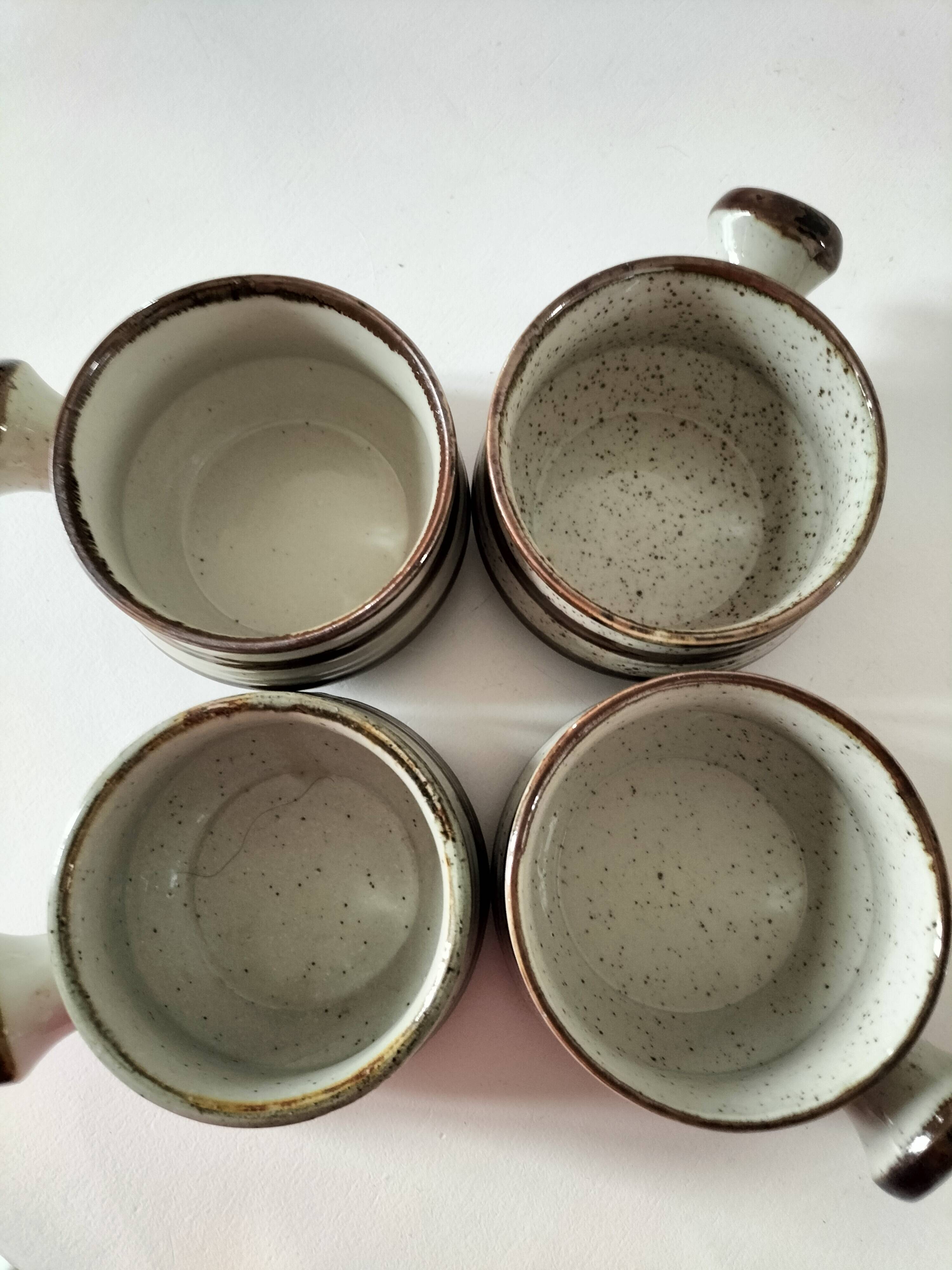 4 caquelons en grès émaillé, esprit wabi-sabi, années 70