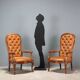 Antique walnut and leather armchairs, Italy, 20th century
