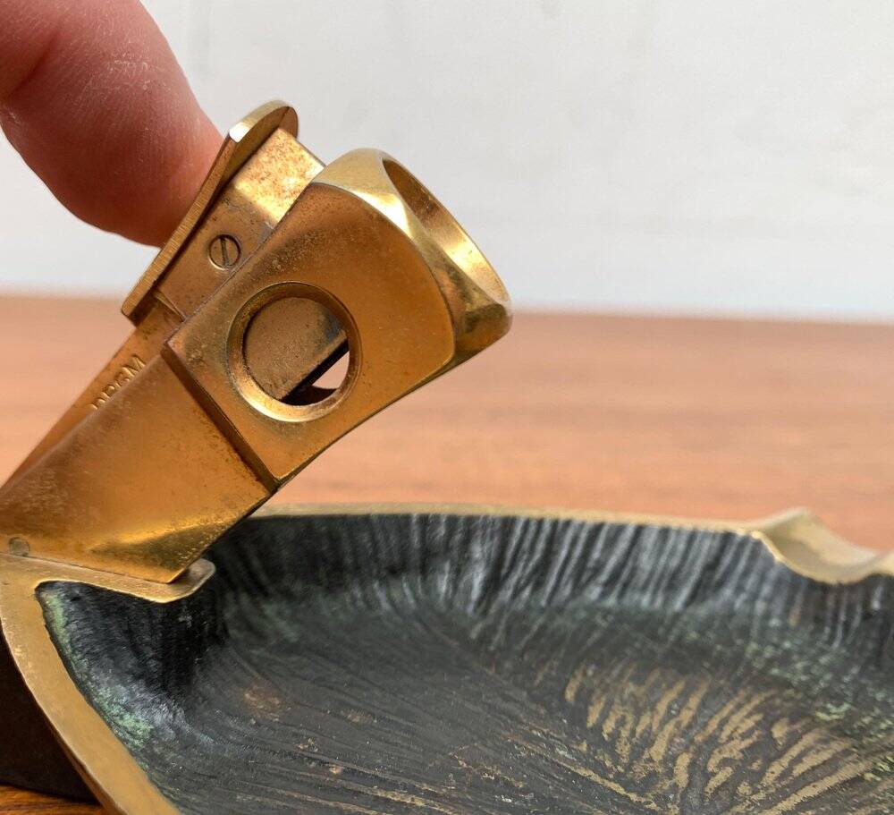 German brass ashtray with cigar cutter, 1950s.
