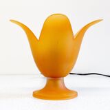 Lampe de table à fleurs en verre orange vintage