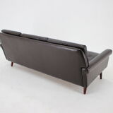 1970s Danish 3-seater sofa in dark brown leather