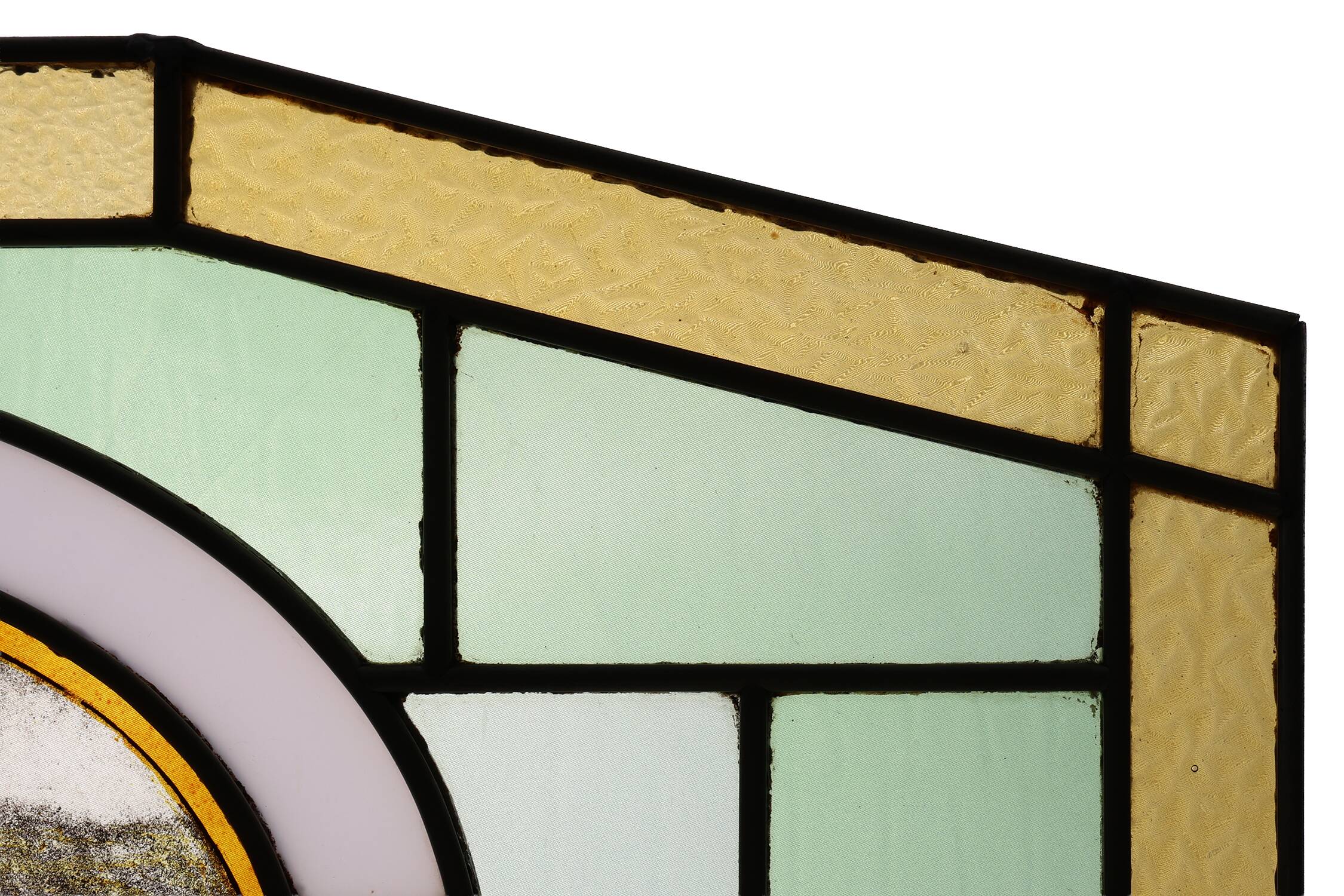 Art Deco Stained Glass Panel Depicting Early Football Scene, Belgium ca. 19