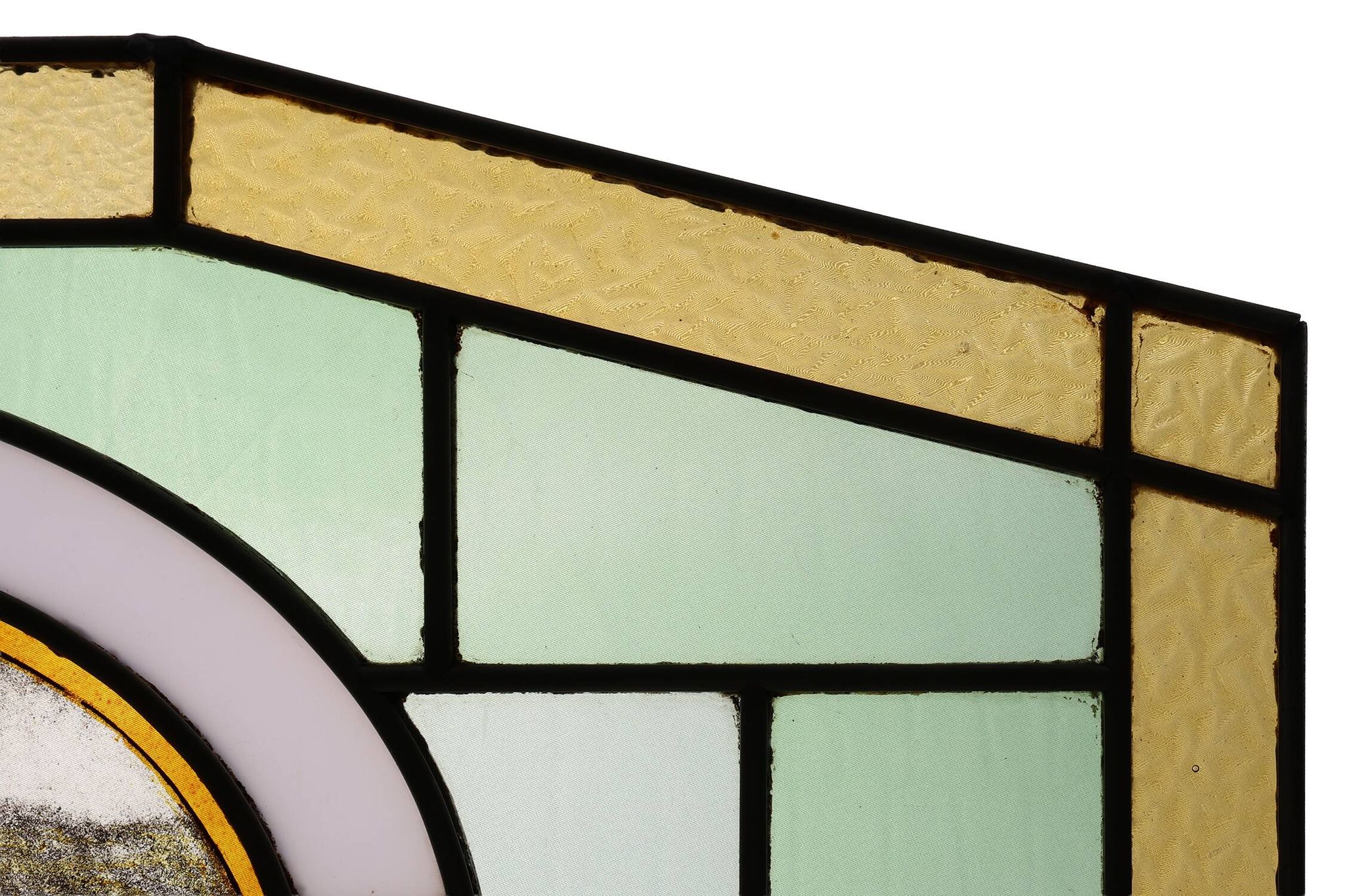 Art Deco Stained Glass Panel Depicting Early Football Scene, Belgium ca. 19