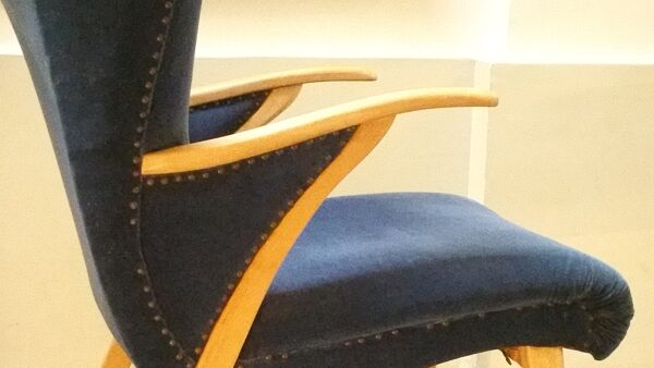 Paire de fauteuils scandinave wing Zig Zag années 50 bleus