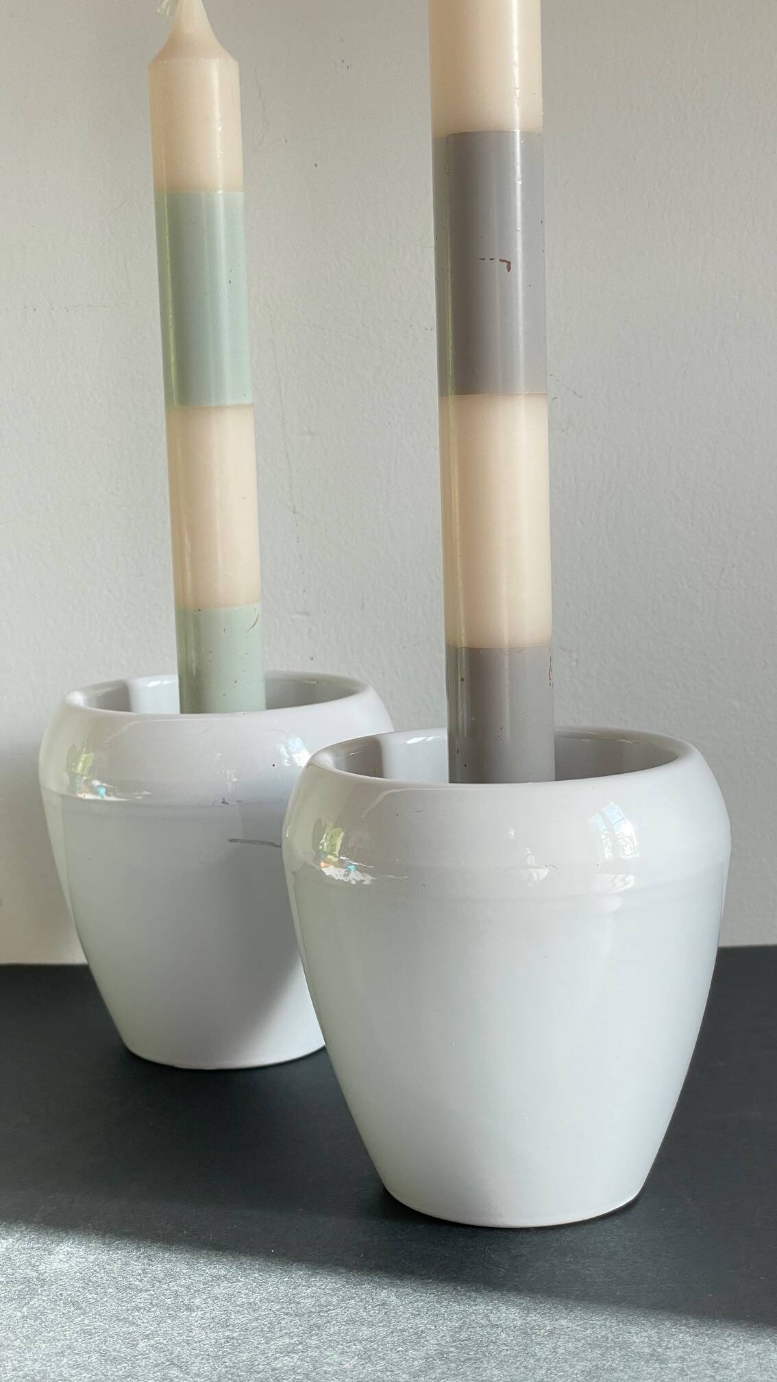Pair of White Ceramic Candle Holders