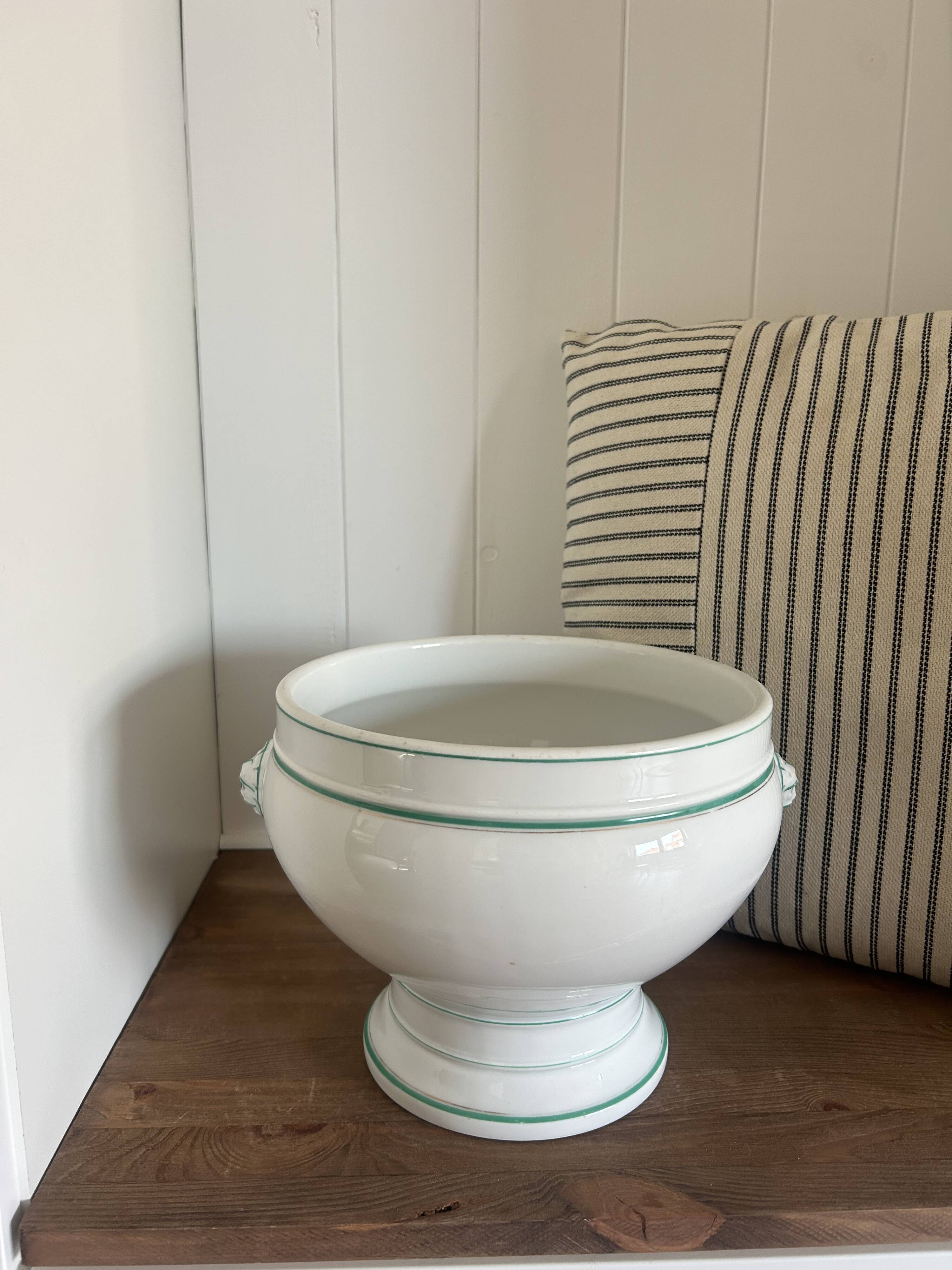 Jardinière ancienne en porcelaine Haviland Limoges – décor vert