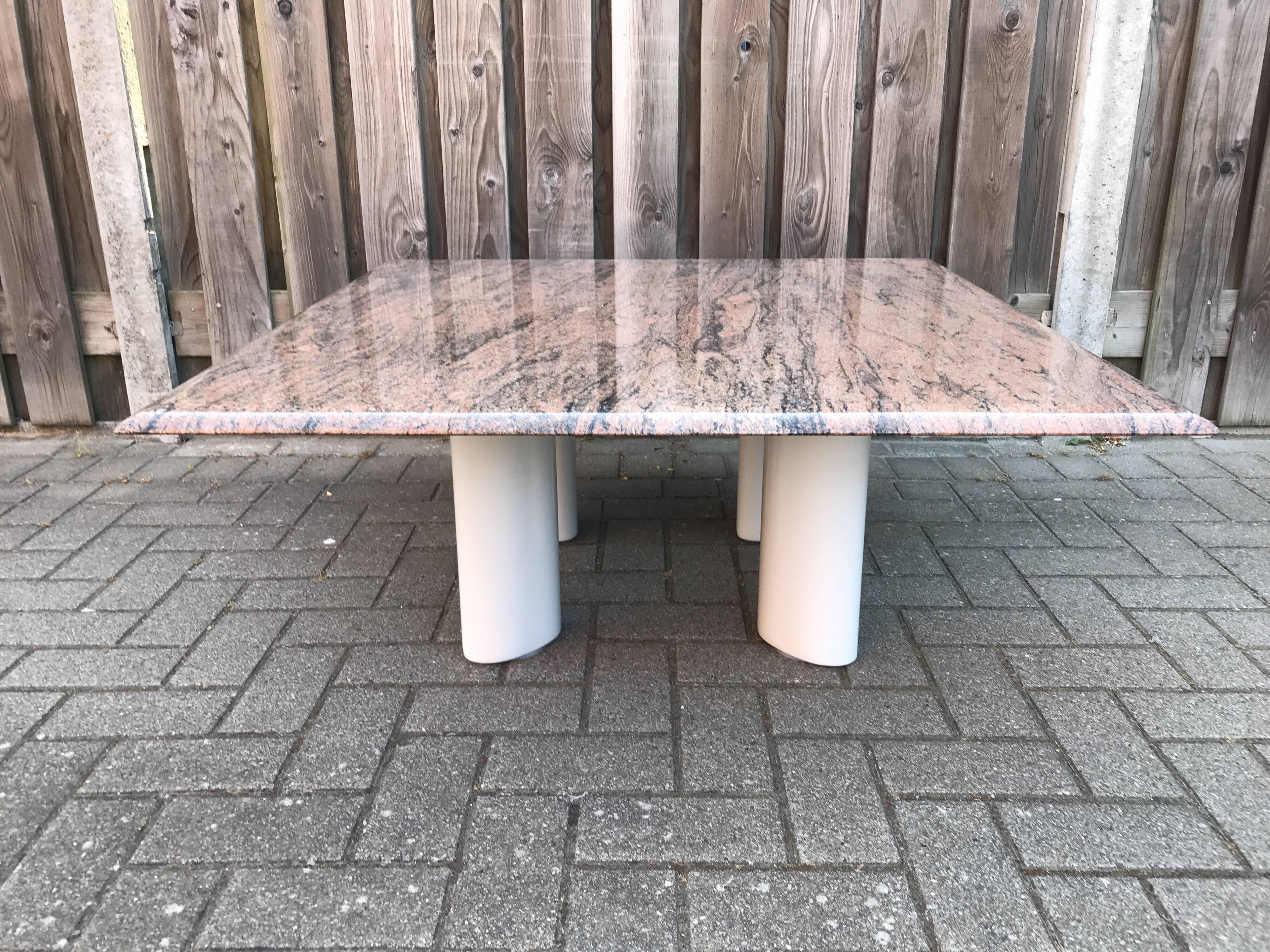 Italian modernist red travertine and metal square coffee table 1970s