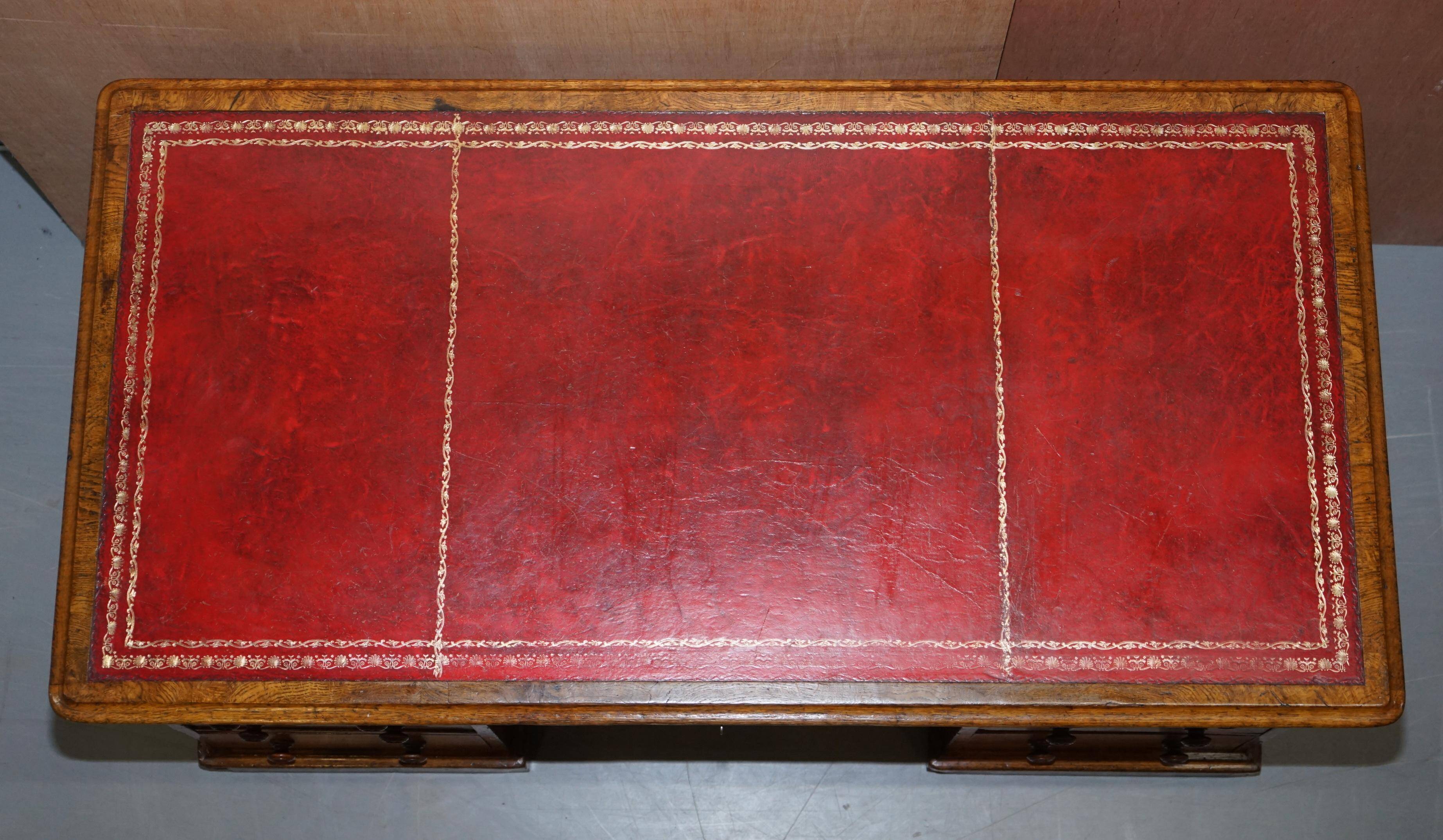 Rare oak partner's desk by Howard & Sons circa 1880 with leather.