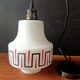 Vintage opaline glass pendant light, red and black geometric patterns, 1960s