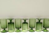 Set of Nine Green Hand-Blown Glass Drinking Glasses, Empoli, Italy