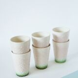 Set of 6 pink and green slip glasses Digoin Sarreguemines, 1970