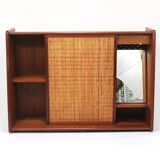Arne Wahl Iversen Wall Mirror & Shelf Cabinet, Teak & Cane for Brenderup Denmark