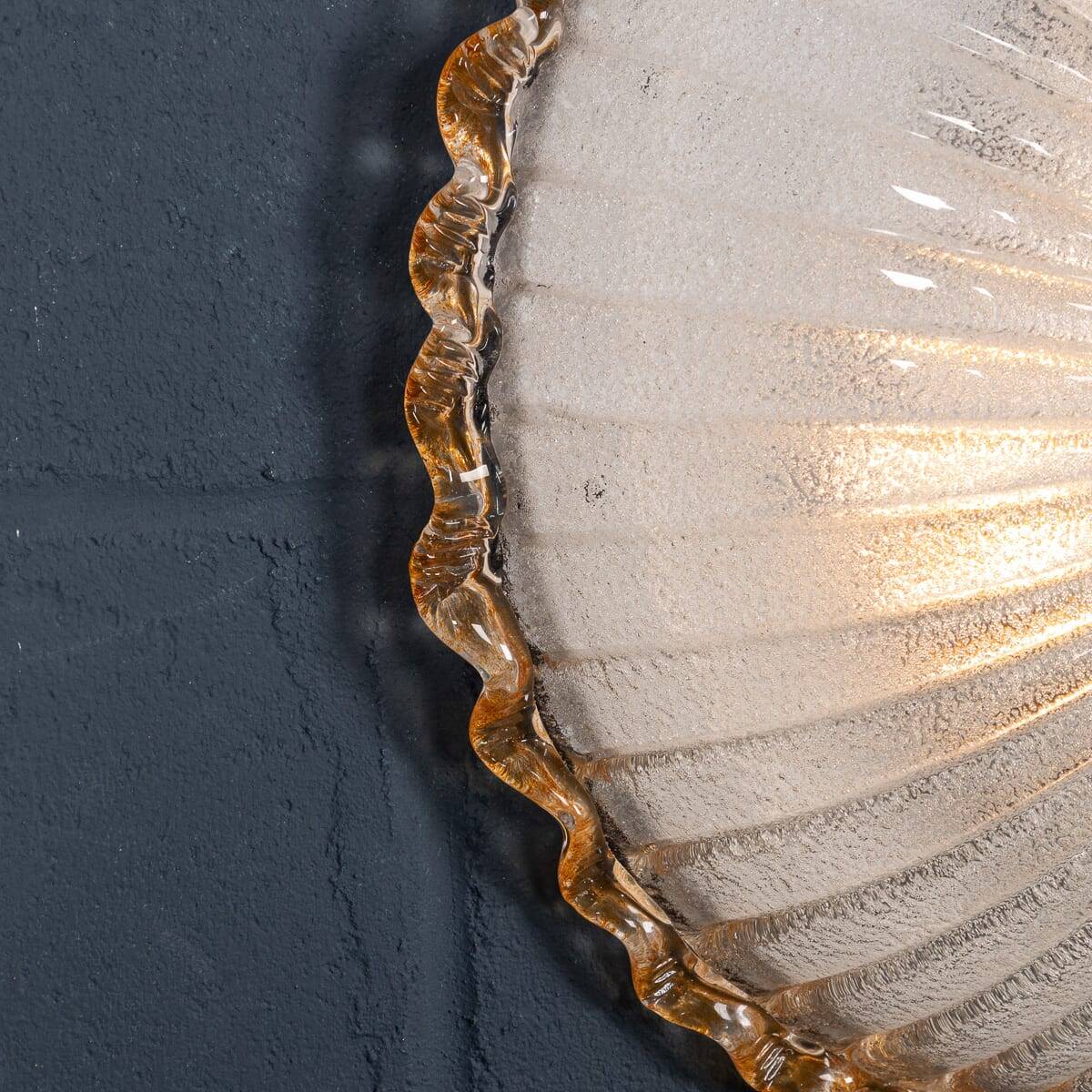 Vintage 20thc set of three frosted glass & brass wall lights, murano c.1980