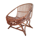 Fauteuil rotin vintage forme coquille originale