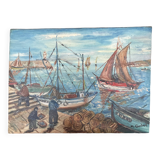 old marine, oil on canvas, M. Gontard! back from fishing 40 x 30 cm