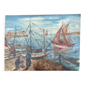 old marine, oil on canvas, M. Gontard! back from fishing 40 x 30 cm